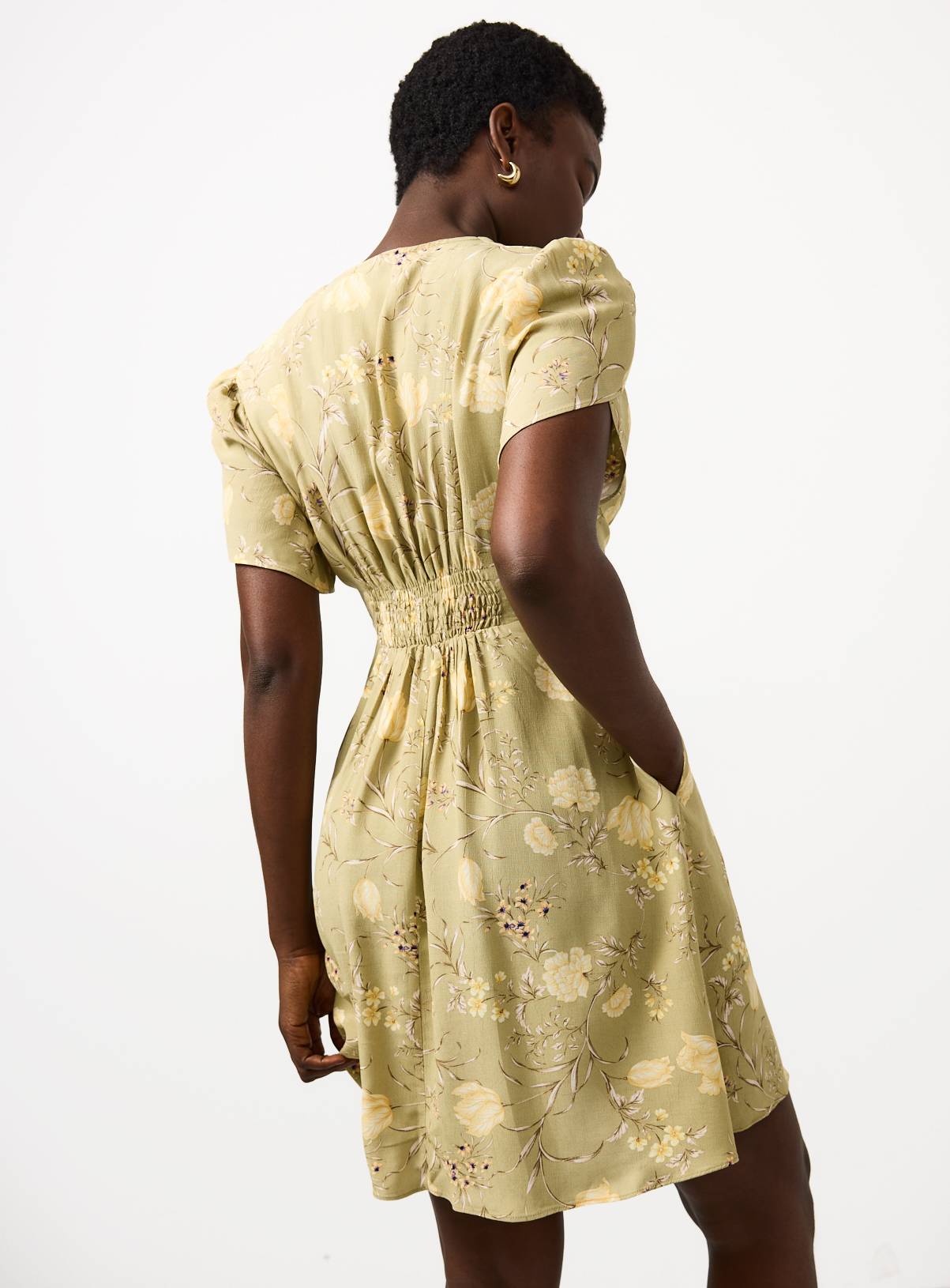 Green Floral Print Tulip Sleeve Tea Dress 24 - Image 4